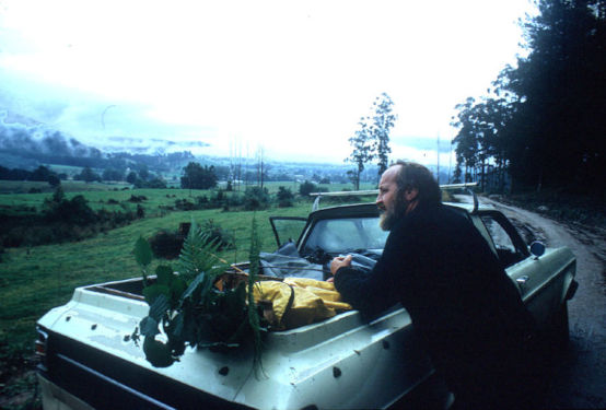 Bill Mollison in Tasmania 1975 photo by David Holmgren